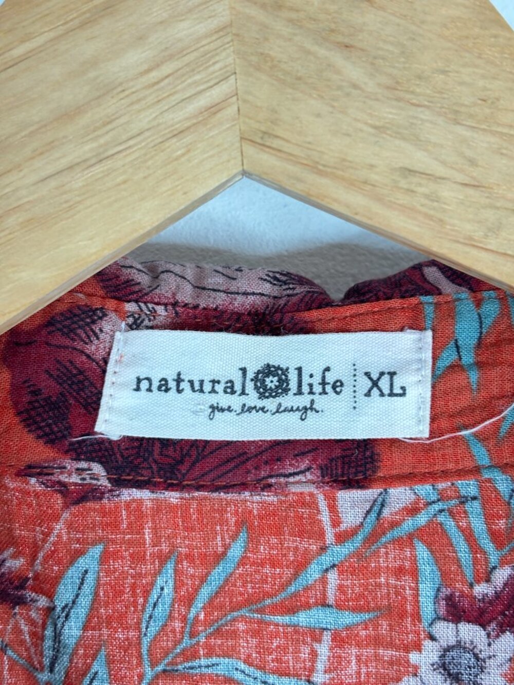 Natural Life Rebecca Orange Floral Midi Dress XL Pockets Boho Cottage Resort - Picture 6 of 10